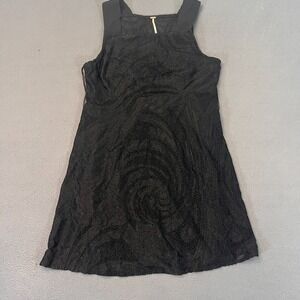 Free People Mini Dress Sz Med Black Swirl Motif Lace Sheer Boho Sleeveless Party